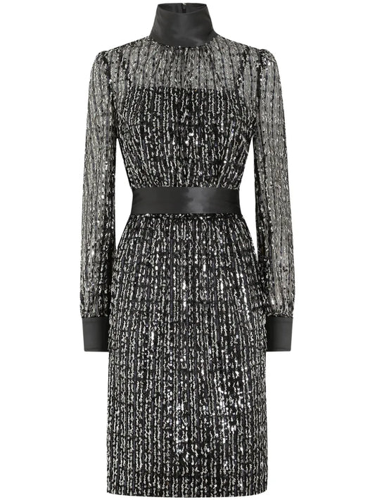 Dolce Gabbana Sequinned Dress — Black — Size XS — Front View