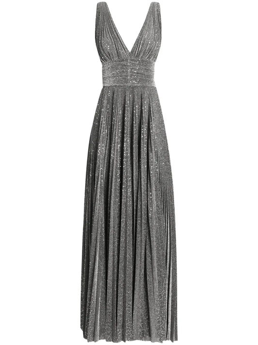 Dolce Gabbana Plisse Effect Gown — Silver — Size XS — Front View