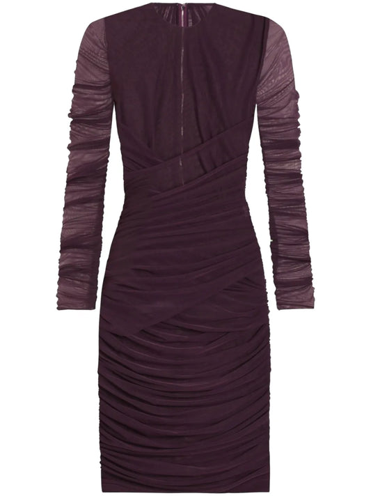 Dolce Gabbana Draped Detail Mini Dress — Red/ Purple — Size S — Front View