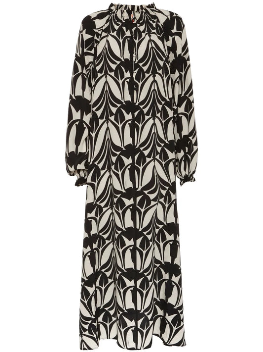 La Doublej Graphic Print Shirt Dress — Black/ White — Size XS — Front View