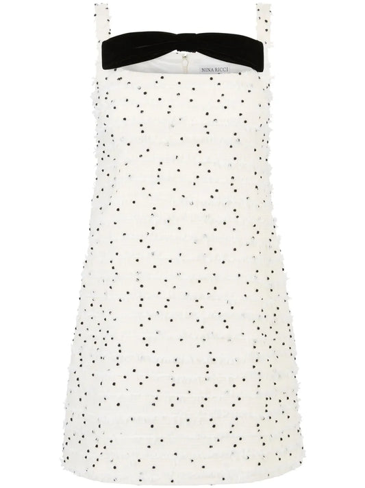 Nina Ricci Square Neck Mini Dress — Black/ White — Size XS — Front View