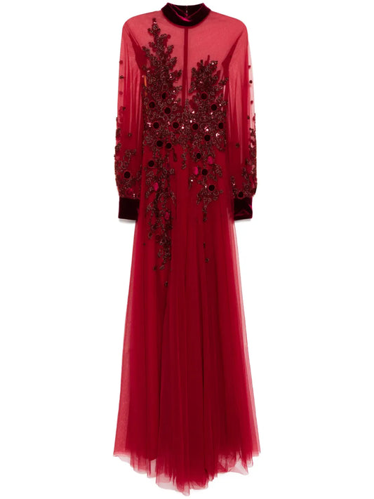 Saiid Kobeisy Bead Embellished Dress — Red — Size XS — Front View