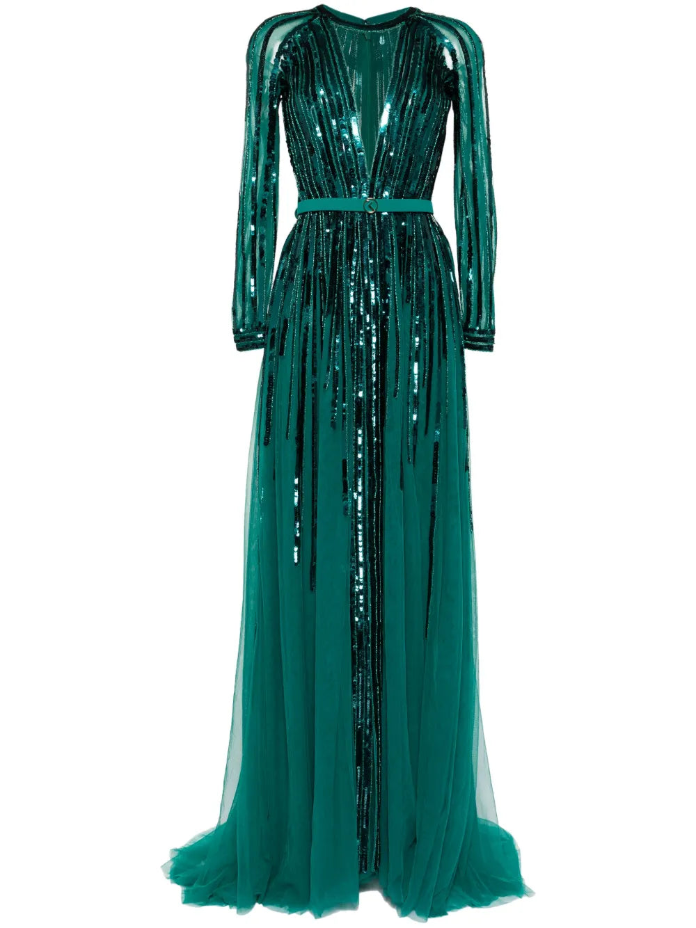 Saiid Kobeisy Sequin Embellished Dress — Green — Size XS — Front View