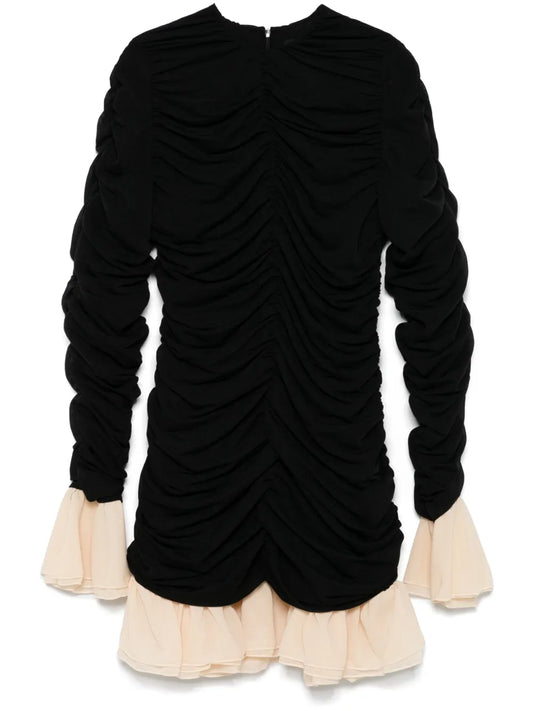 Rotate Birger Christensen Ruched Long Sleeve Mini Dress — Black — Size XS — Front View