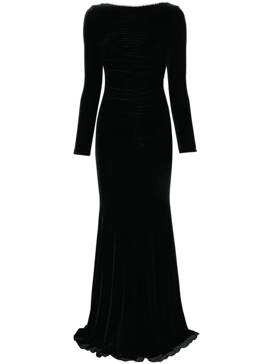 Nissa Velvet Backless Maxi Dress — Black — Size XS — Front View