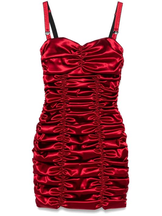 Dolce Gabbana Draped Satin Minidress — Red — Size XXL — Front View
