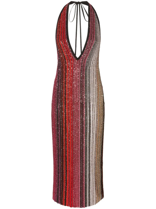 Missoni Striped Midi Dress — Red — Size XS — Front View