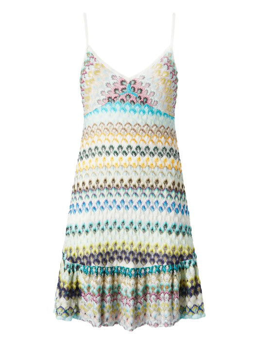 Missoni Knitted Mini Dress — Blue/ Red — Size XS — Front View