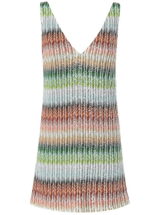 Missoni Striped Mini Dress — Green — Size XS — Front View