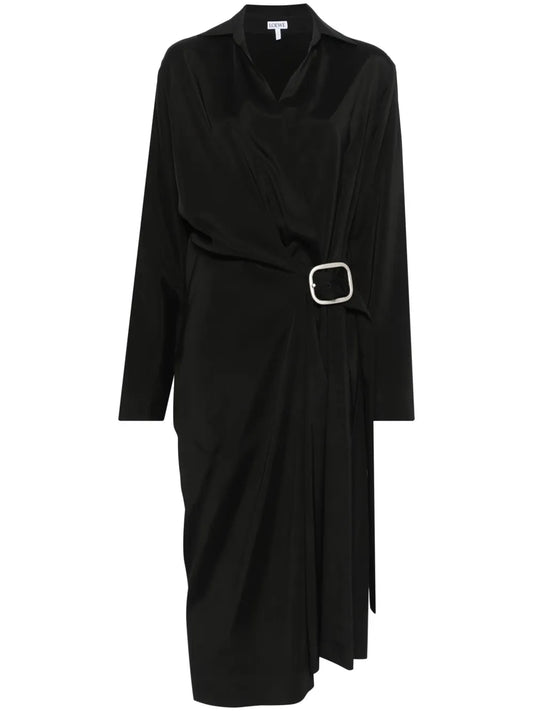 Loewe Belted Midi Dress — Black — Size S — Front View