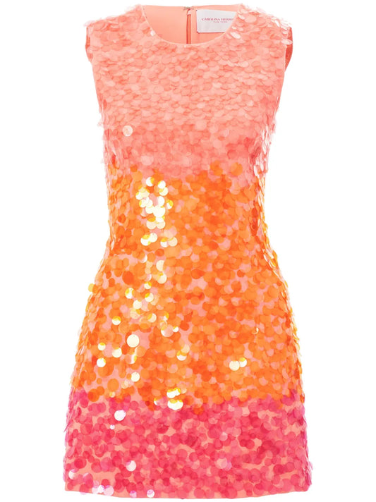 Carolina Herrera Ombre Paillette Mini Dress — Orange — Size XS — Front View
