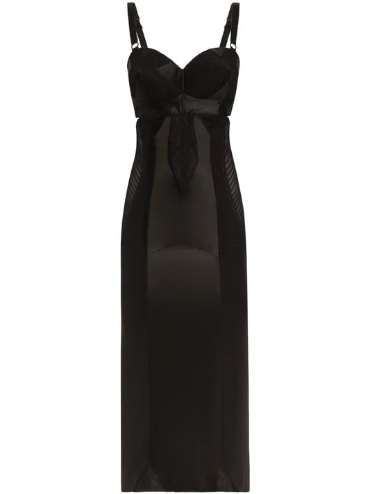 Dolce Gabbana Bustier Midi Dress — Black — Size XS — Front View