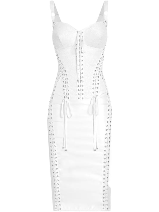 Dolce Gabbana Panelled Midi Dress — White — Size S — Front View