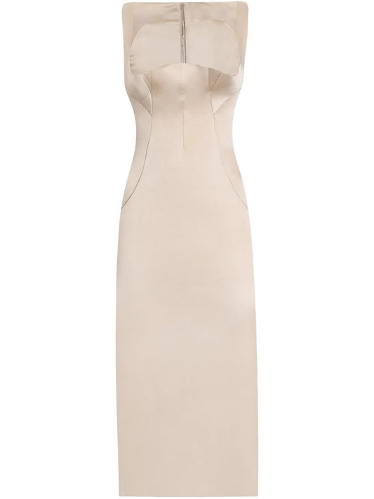 Dolce Gabbana Satin Midi Dress — Pink — Size XS — Front View