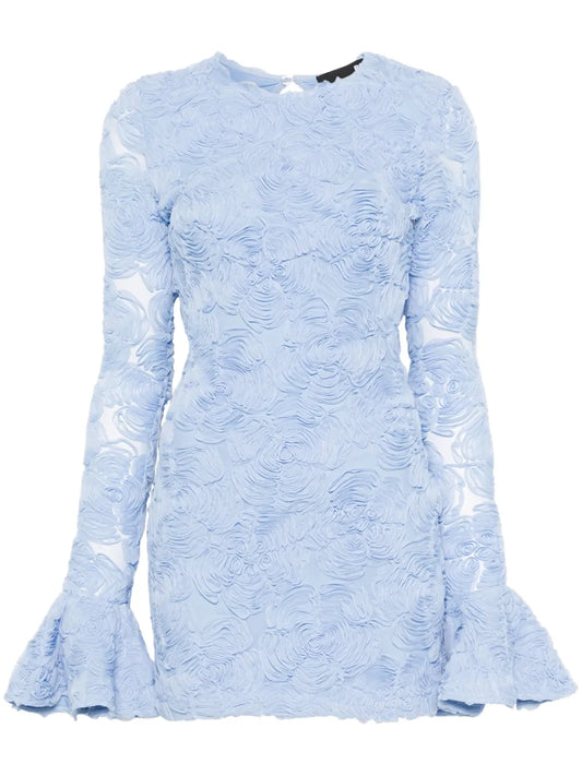 Rotate Birger Christensen Floral Applique Mesh Mini Dress — Blue — Size XS — Front View