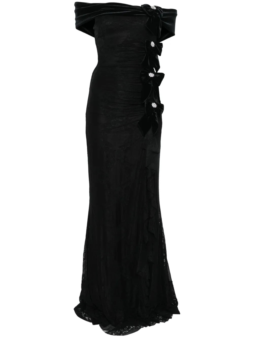 Nissa Bow Detail Lace Maxi Dress — Black — Size XS — Front View