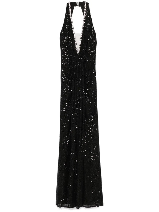 Nissa Sequinned Halterneck Maxi Dress — Black — Size S — Front View