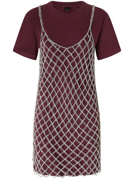 Pinko Layered Midi Dress — Red/ Pink — Size XS — Front View