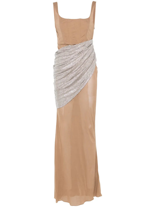 Giuseppe Di Morabito Rhinestone Embellished Gown — Brown/ Gold — Size XS — Front View