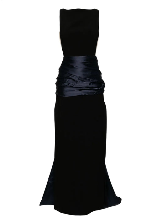 Isabel Sanchis Boatneck Sheer Sides Gown — Blue/ Navy — Size XS — Front View