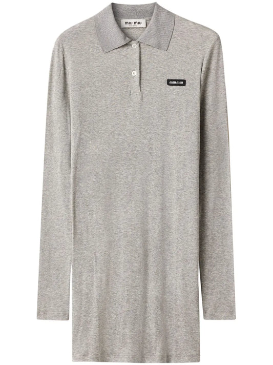 Miu Miu Ribbed Knit Mini Dress — Taupe/ Grey — Size M — Front View