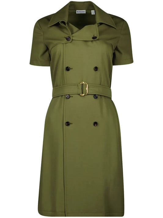 Burberry Trench Style Dress — Green — Size S — Front View