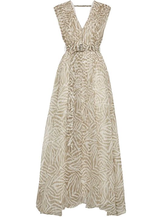 Brunello Cucinelli Printed Silk Dress — Same as shown — Size XS — Front View