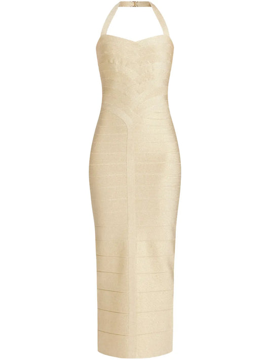 Herve Leger The Metallic Iris Dress — Gold — Size XS — Front View