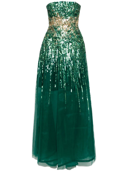 Saiid Kobeisy Embroidered Strapless Dress — Red/ Green — Size XS — Front View