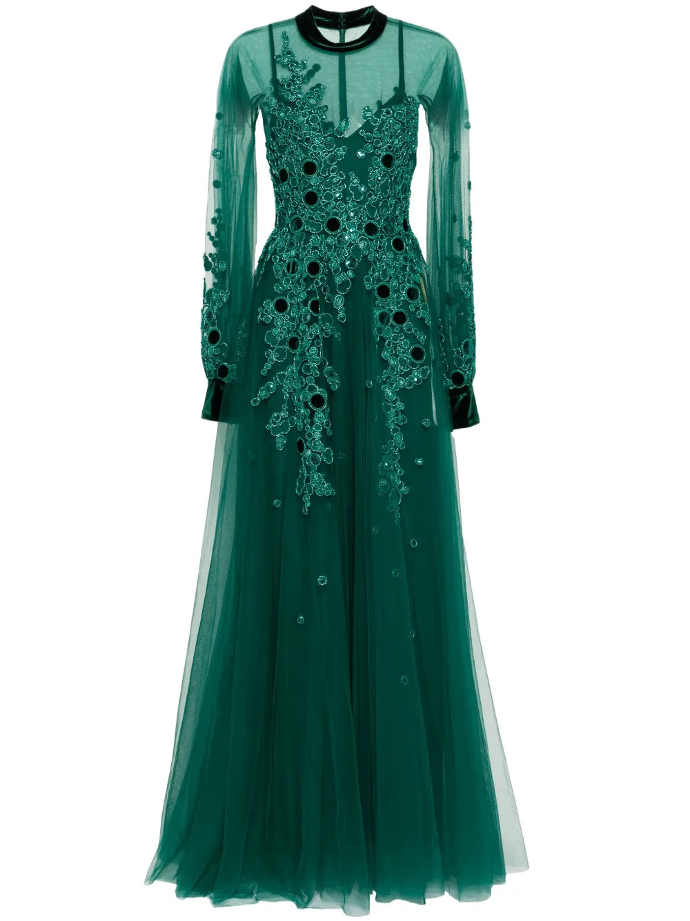 Saiid Kobeisy Embroidered Tulle Dress — Red/ Green — Size M — Front View