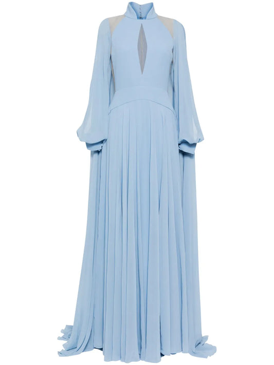 Saiid Kobeisy Crepe Georgette Long Dress — Blue — Size XS — Front View