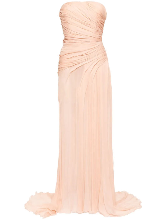 Ermanno Scervino Strapless Draped Gown — Tan/ Pink — Size XS — Front View