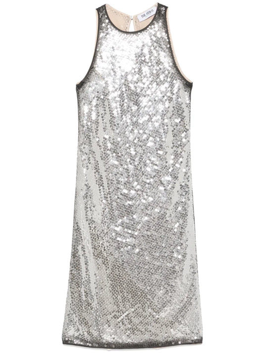 The Attico Sequin Embellished Mini Dress — Silver — Size XS — Front View