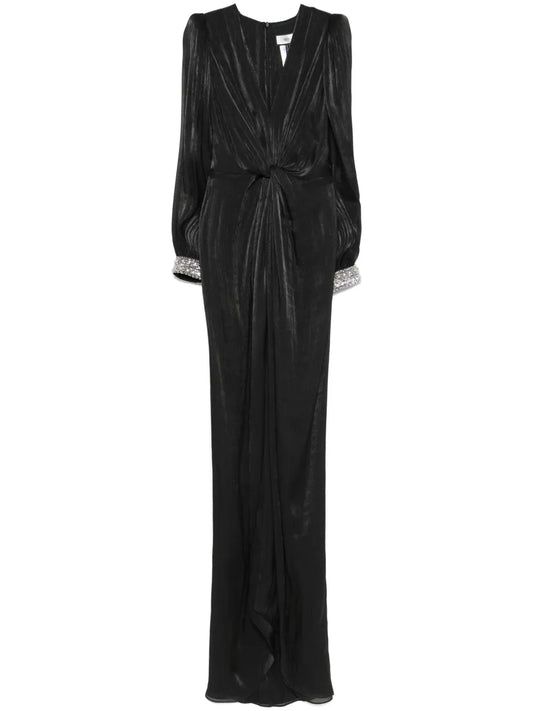 Nissa Twist Detail Plisse Maxi Dress — Black — Size XS — Front View