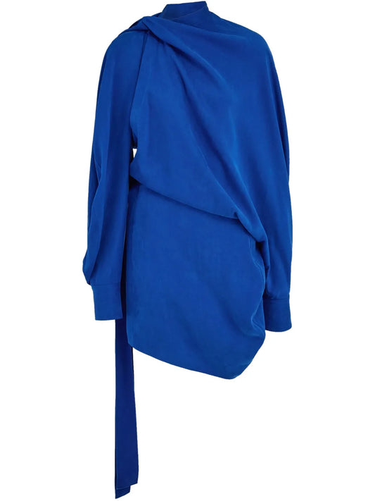 Ferragamo Asymmetric Mini Dress — Blue — Size XS — Front View