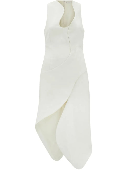 Ferragamo Asymmetric Midi Dress — White — Size XS — Front View