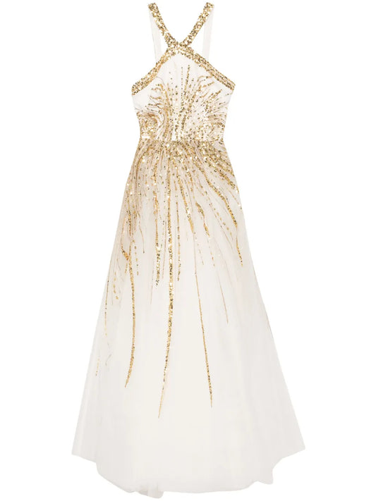Saiid Kobeisy Bead Embellished Tulle Dress — White — Size XS — Front View