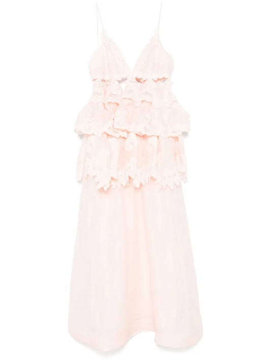 Zimmermann Tiered Lace Maxi Dress — Red/ Pink — Size S — Front View