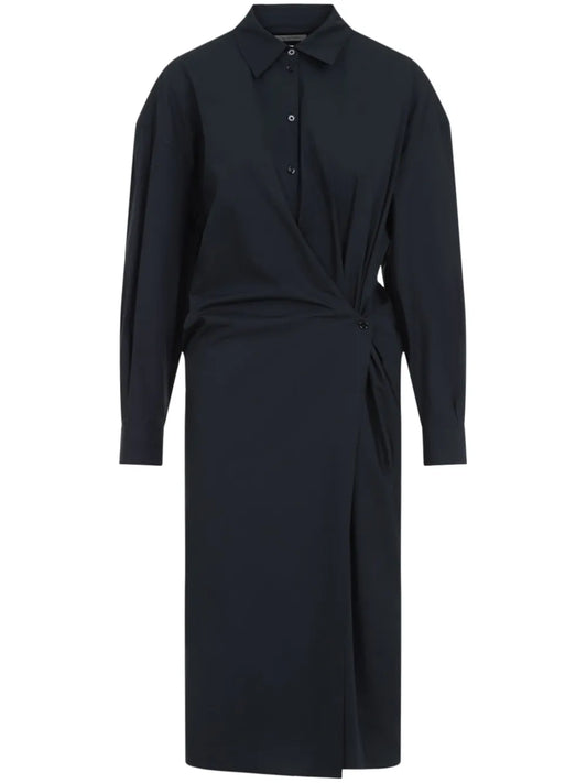 Lemaire Draped Midi Dress — Black/ Red — Size XS — Front View