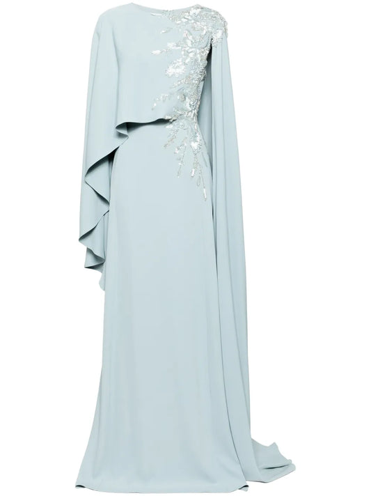 Saiid Kobeisy Embellished Kaftan — Tan/ Blue — Size XS — Front View