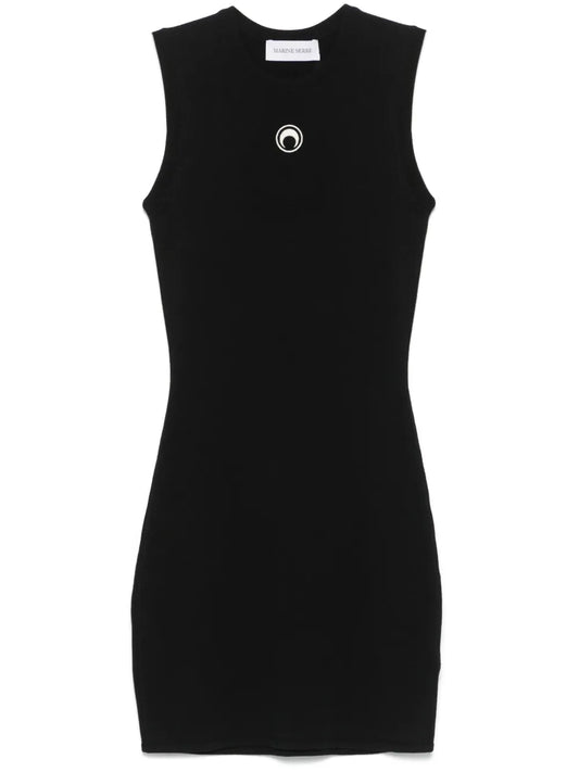 Marine Serre Crescent Moon Detail Mini Dress — Black — Size XS — Front View