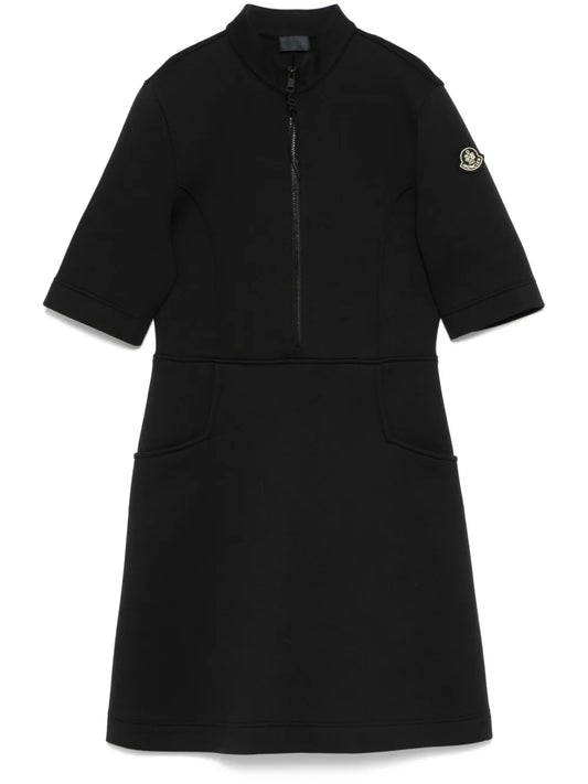 Moncler Year Of The Snake Patch Neoprene Mini Dress — Black — Size XS — Front View