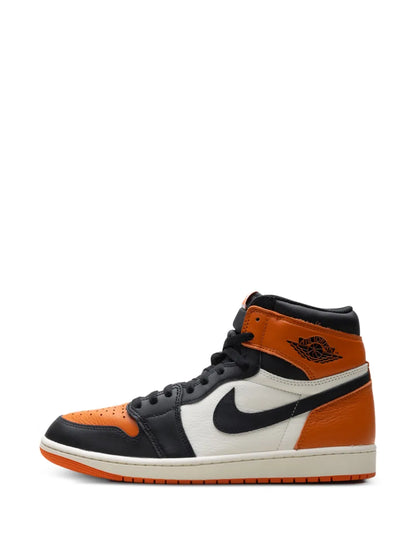 Air Jordan 1 High Og Leather Sneakers — Black, Orange / White — Size US M 6.5 - US W 8 — Detail View
