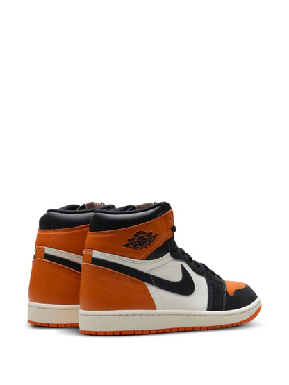 Air Jordan 1 High Og Leather Sneakers — Black, Orange / White — Size US M 6.5 - US W 8 — Back View
