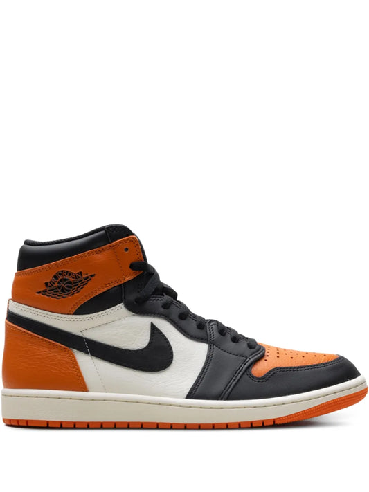 Air Jordan 1 High Og Leather Sneakers — Black, Orange / White — Size US M 6.5 - US W 8 — Front View