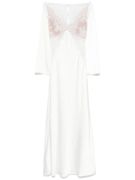 Self Portrait Lace Satin Gown — White — Size S — Front View