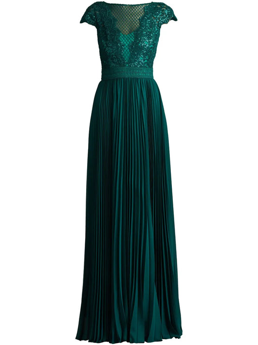 Tadashi Shoji Surette Maxi Dress — Green — Size S — Front View