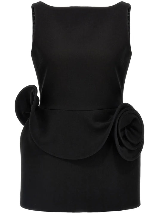 Magda Butrym Floral Applique Sheath Mini Dress — Black — Size XL — Front View