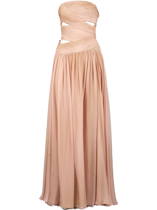 Elie Saab Printed Chiffon Gown — Pink — Size S — Front View