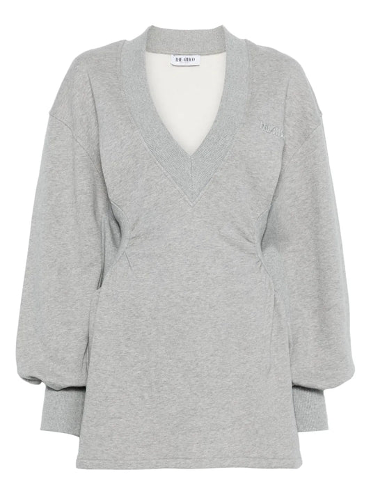 The Attico V Neck Long Sleeves Mini Dress — Grey — Size XS — Front View